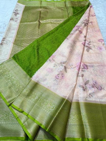 multicolour soft Dupion silk digital  print Banarasi saree