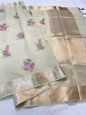 Pista green shade soft silk designer  premium embroidery Banarasi saree