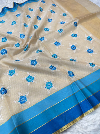 Multicolor Tissue Kota Designer Embroidery Premium Banarasi Saree