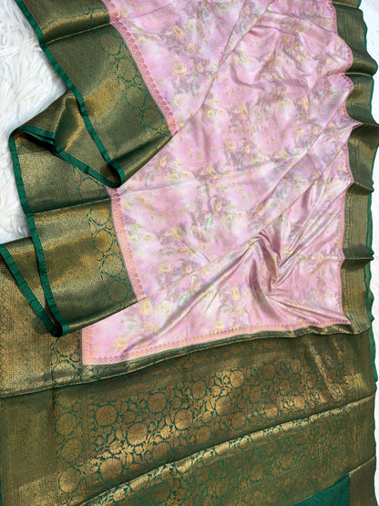 multicolour Dupion silk digital print Banarasi saree