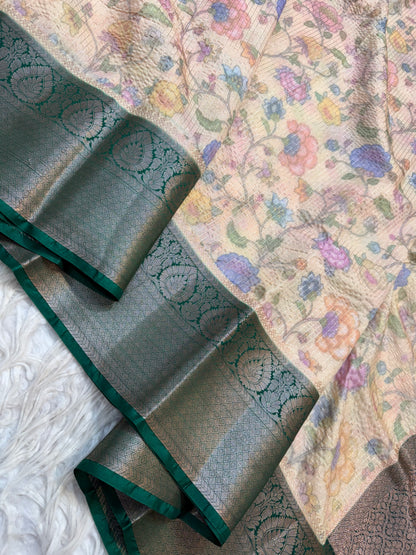 multicolour Dupion silk digital print Banarasi saree