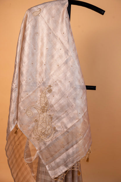 Beige shade tissue kota designer hand work Banarasi saree
