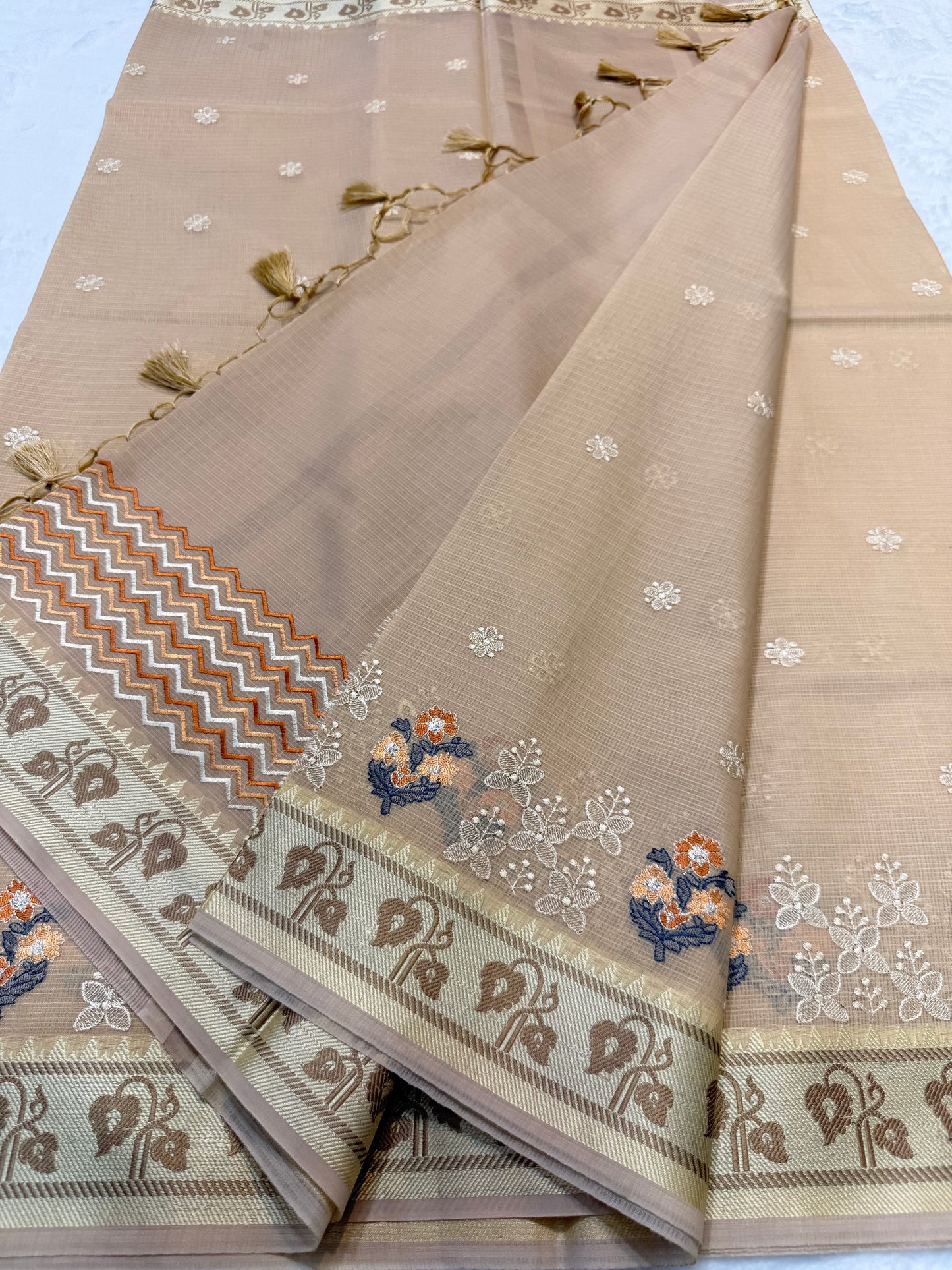 Beige shade kota designer embroidery Banarasi saree
