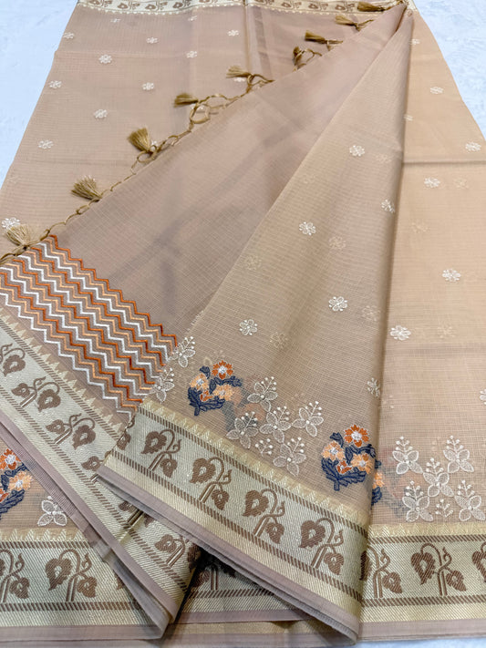 Beige shade kota designer embroidery Banarasi saree