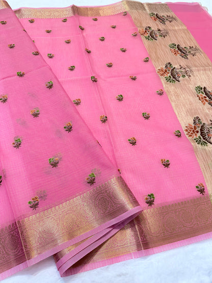 Pink shade cotton kota embroidery Banarasi saree