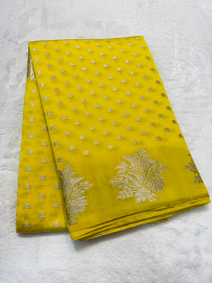 Yellow shade raw mango Banarasi premium Banarasi saree