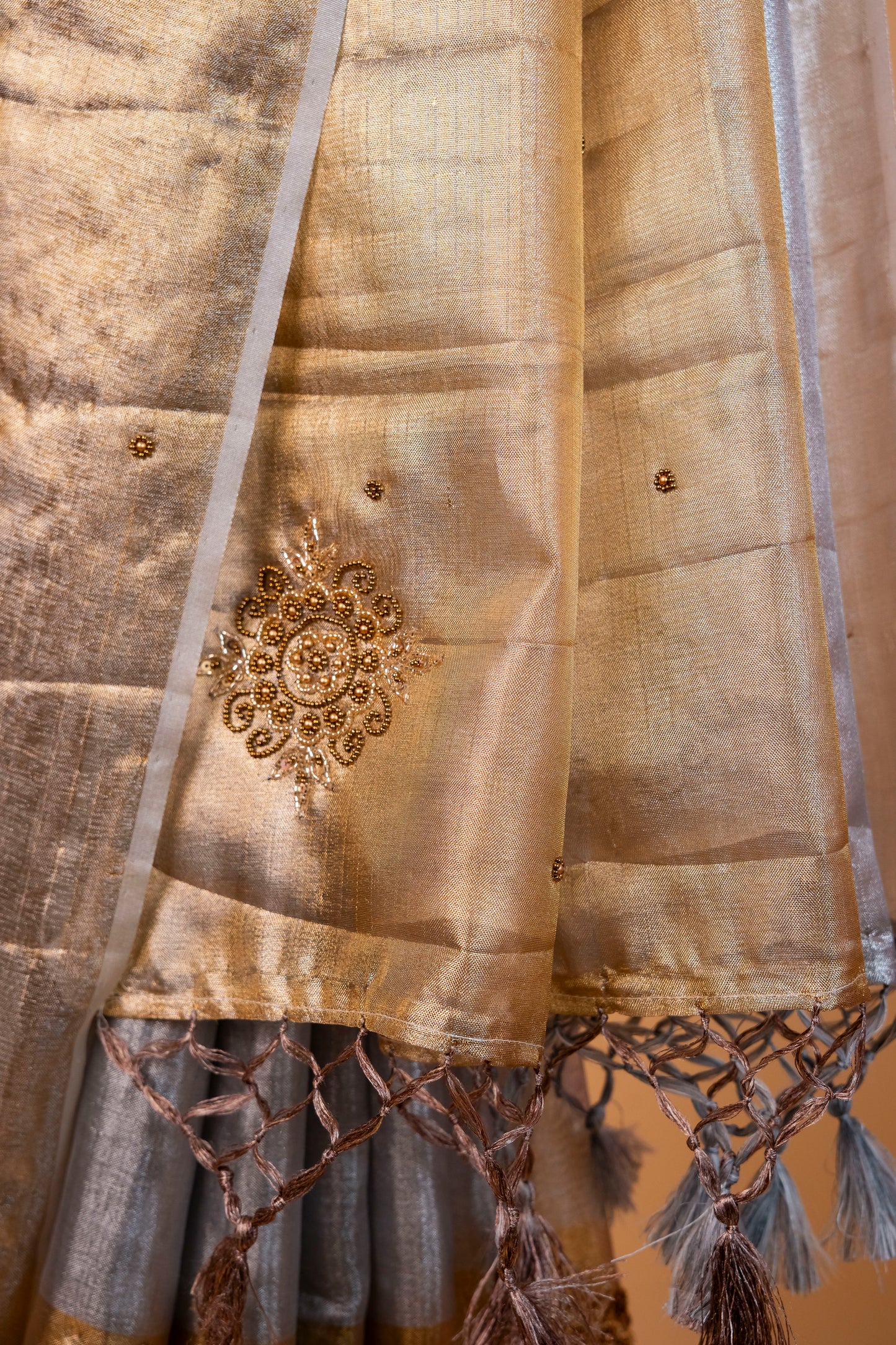 Gold silver tissue half half  tissue designer hand work Banarasi saree