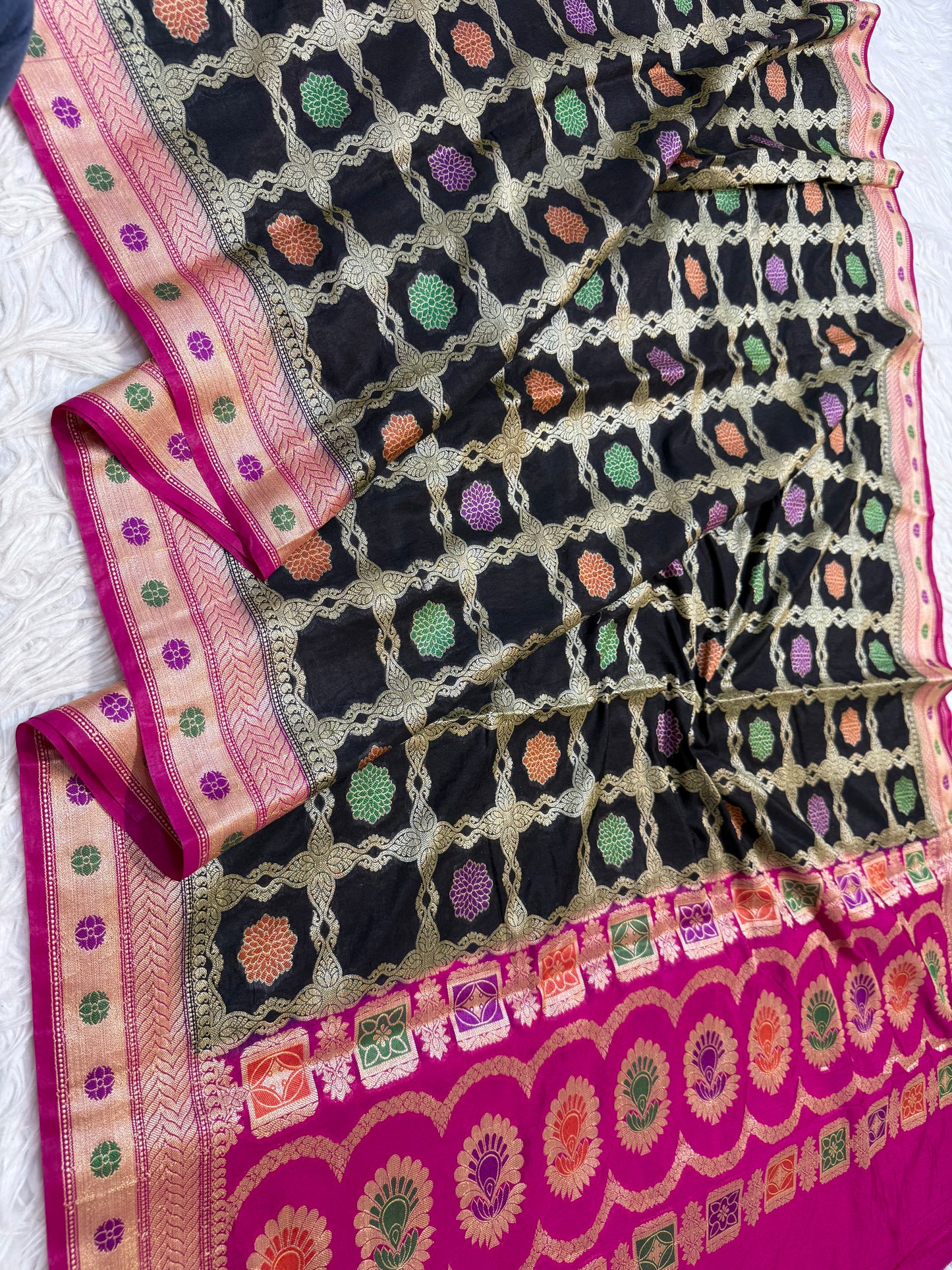 Multicolour shade soft dupion silk Banarasi saree