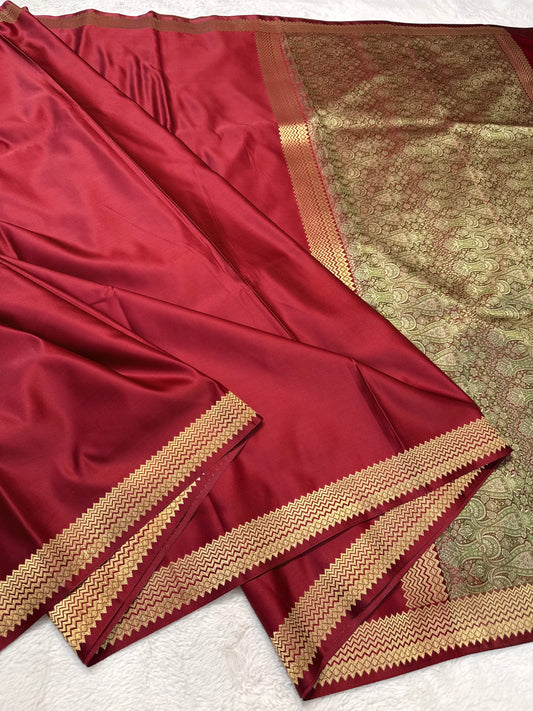 Maroon shade mashru silk premium Banarasi silk Saree