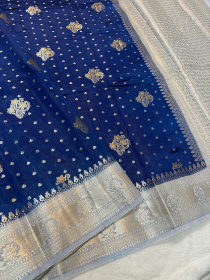 Royal blue & silver shade raw mango Banarasi premium Banarasi saree