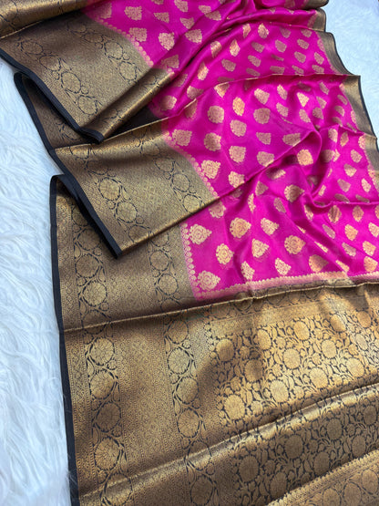 Royal pink black shade warm silk  Banarasi saree
