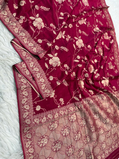 Maharani shade Chinon Viscose premium flower jal saree