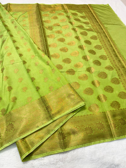 Pista green shade Dupion Silk premium Banarasi Saree