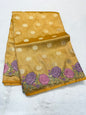 Gold shade tissue cutwork embroidery premium designer Banarasi saree