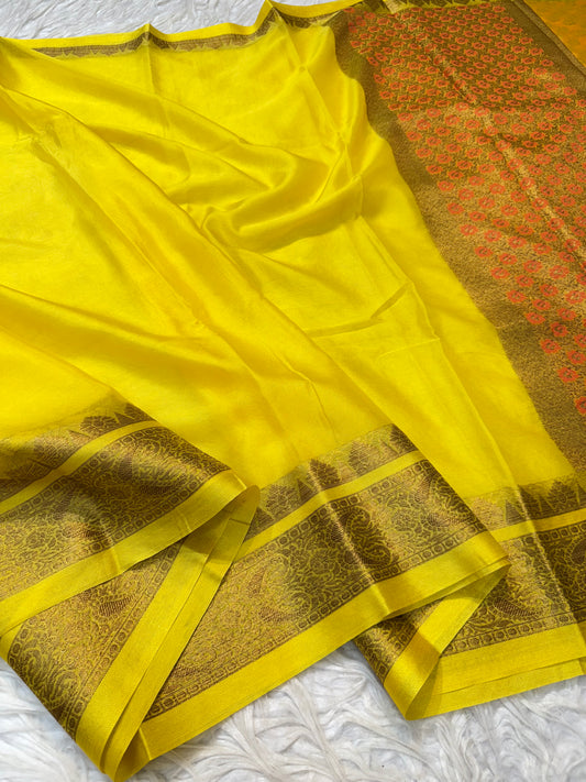 Yellow shade warm silk premium Banarasi saree