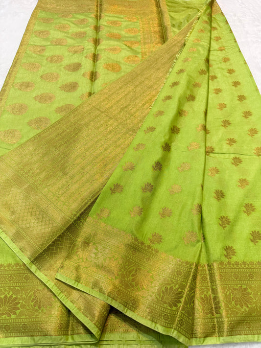 Pista green shade Dupion Silk premium Banarasi Saree