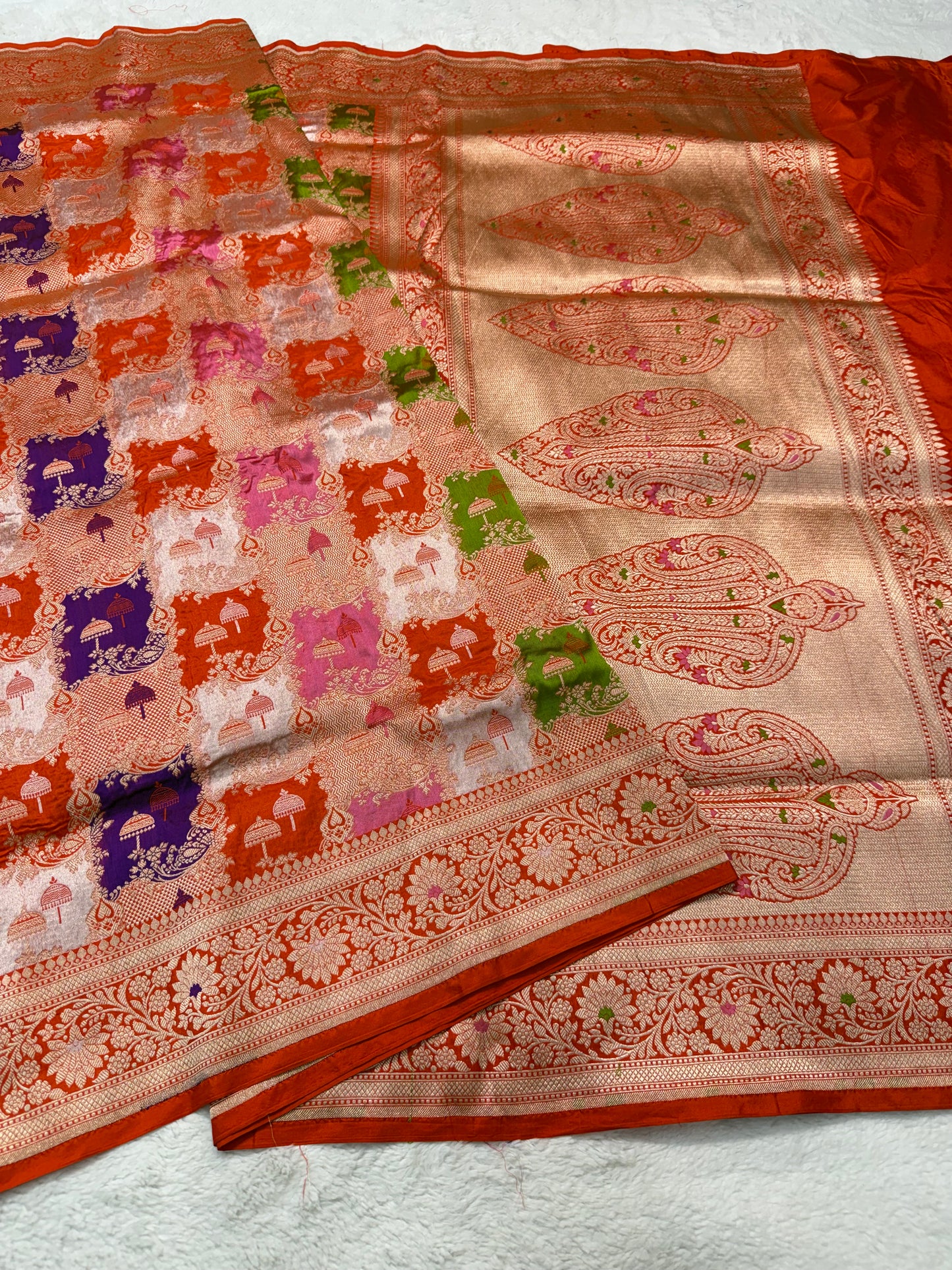 multicolore shade pure katan rangkat premium Banarasi silk saree