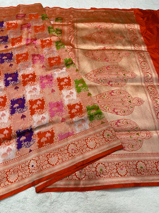 multicolore shade pure katan rangkat premium Banarasi silk saree