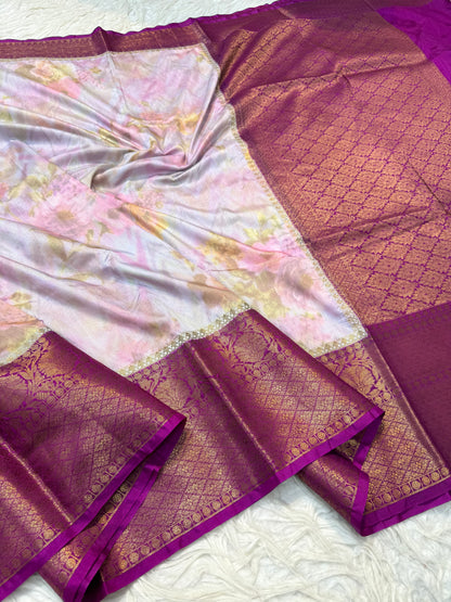 multicolour Dupion silk digital print Banarasi saree