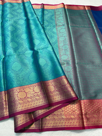 blue maharani  shade kora silk premium Banarasi saree