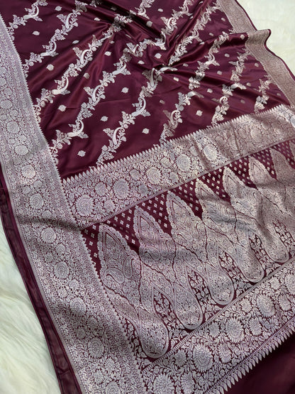 Wine shade premium mashru katan Banarasi saree
