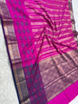 Magenta Cotton Silk Skirt Border Stripe Design Banarasi Saree