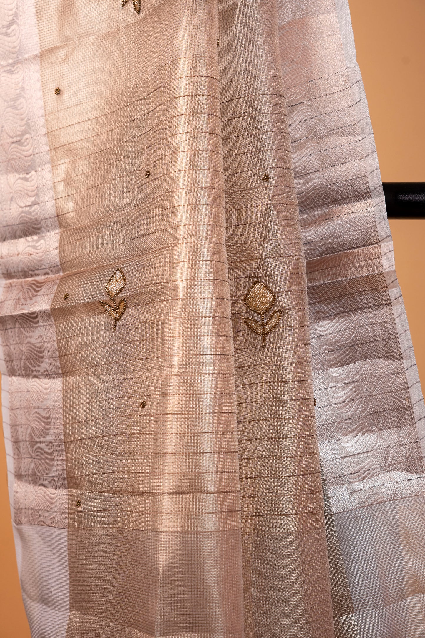 Beige shade tissue designer hand work Banarasi saree