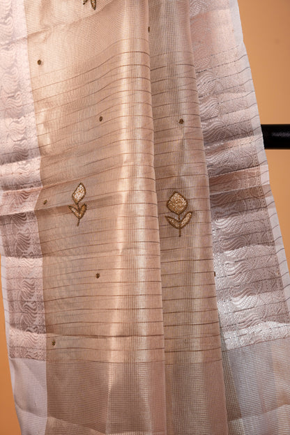 Beige shade tissue designer hand work Banarasi saree