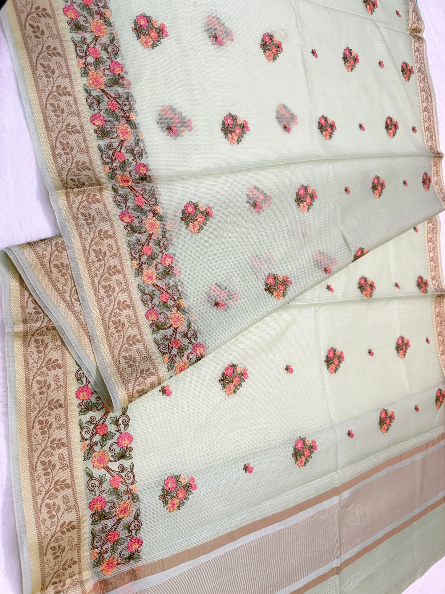 Pista green shade kota designer embroidery Banarasi saree