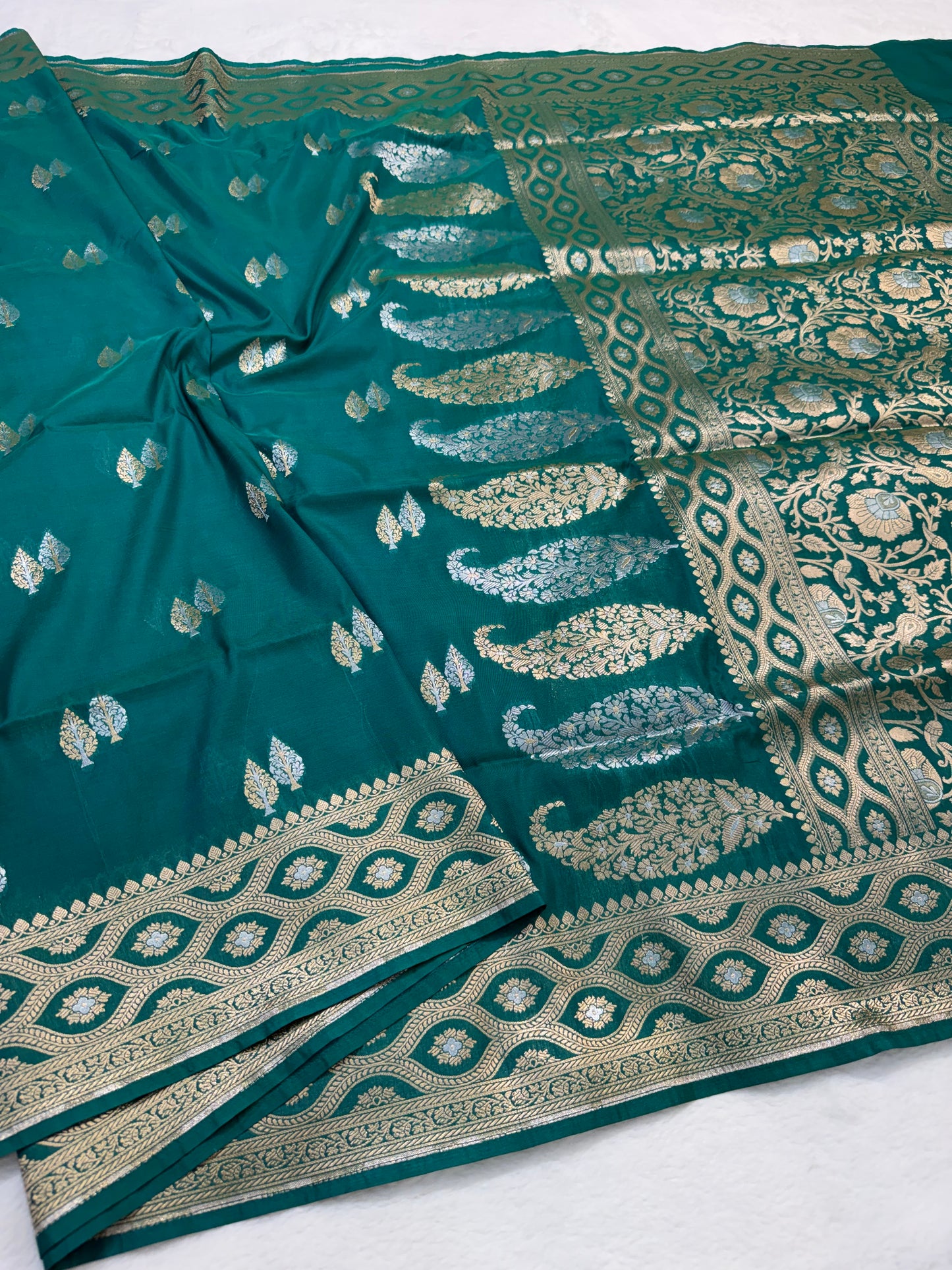 Bottle green shade katan Banarasi silk Saree