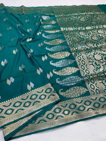 Bottle green shade katan Banarasi silk Saree