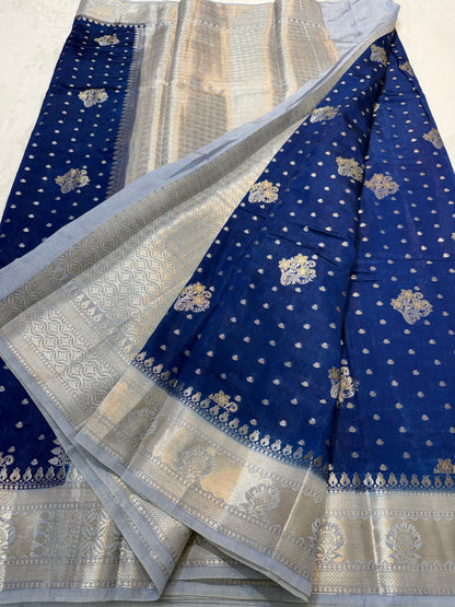 Royal blue & silver shade raw mango Banarasi premium Banarasi saree