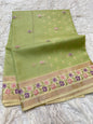 Pista green shade kora organza  embroidery Banarasi saree