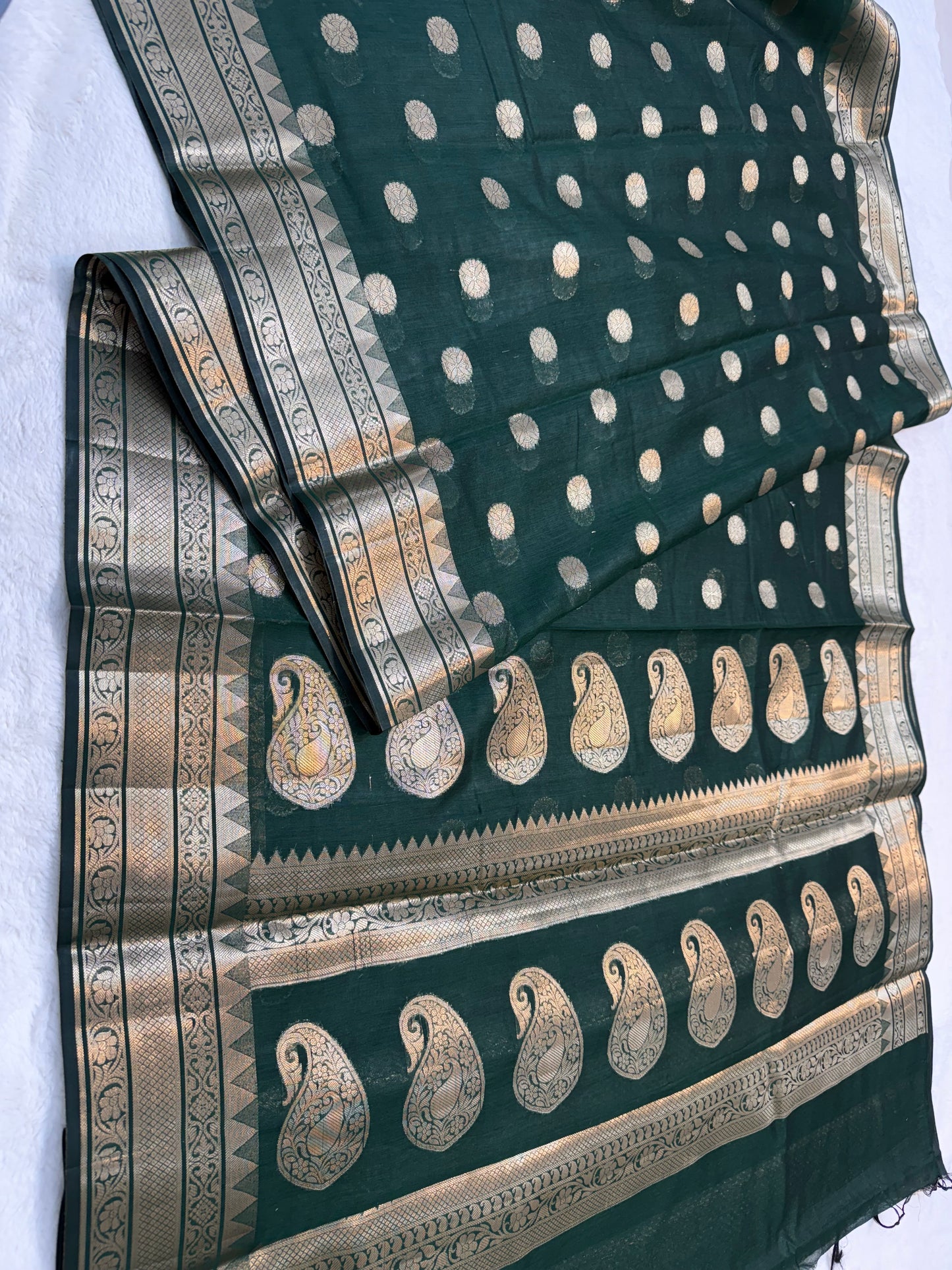 Bottle green shade cotton silk premium Banarasi saree