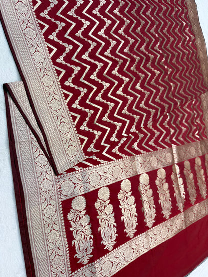 Maroon shade katan Banarasi silk Saree