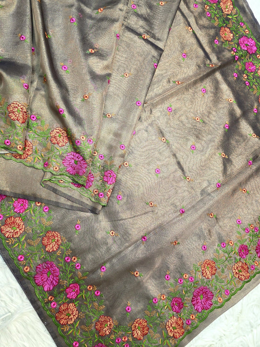 Banarasi tissue embroidery saree