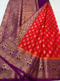 Red & magenta Dupion Silk premium Banarasi Saree