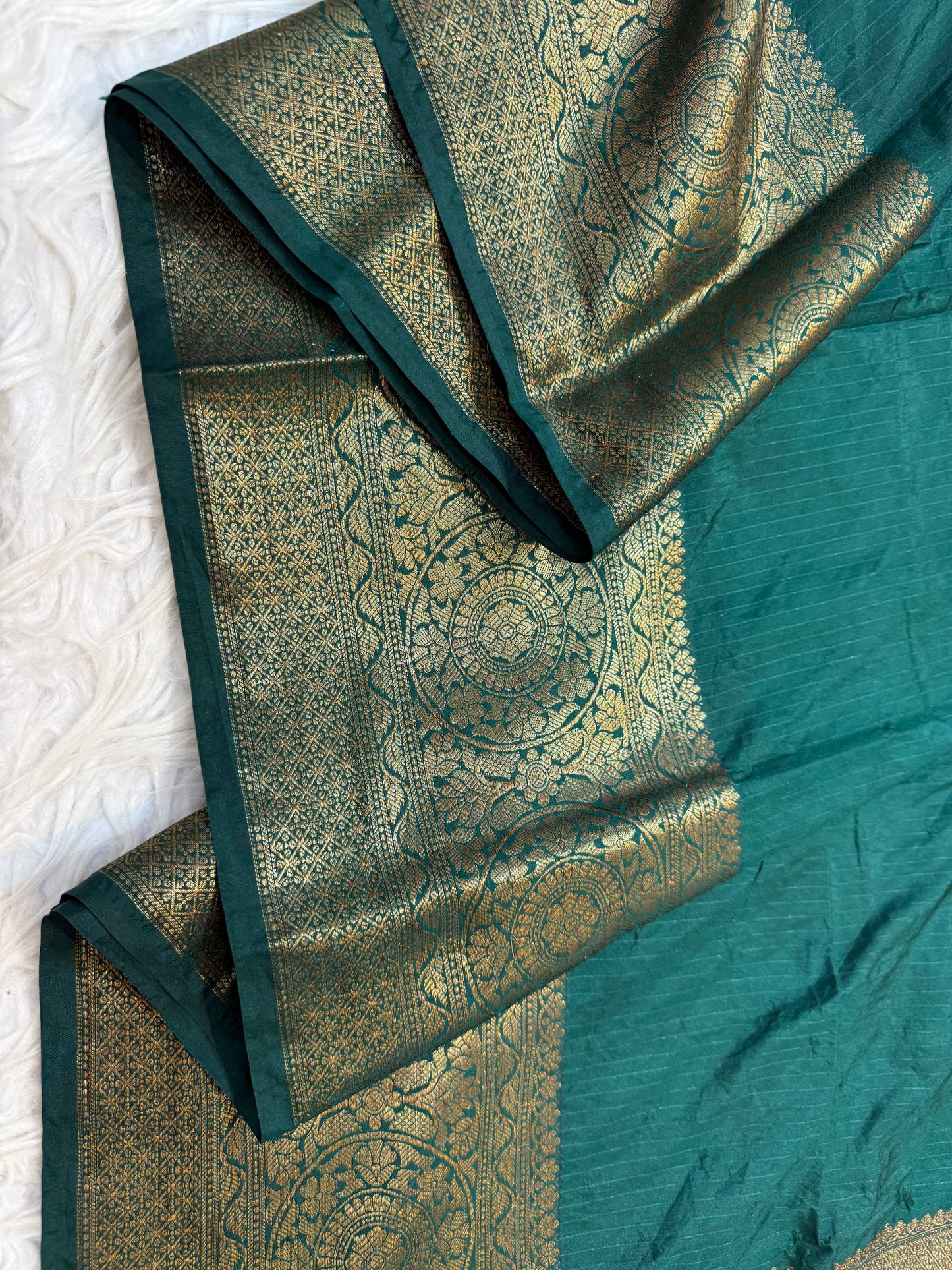 Bottle green shade Dupion silk premium Banarasi saree