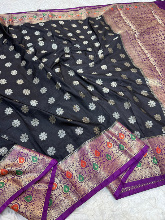 Black & magenta shade  Dupion Silk premium Banarasi Saree