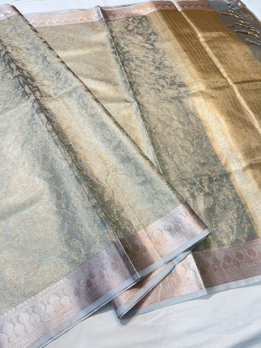 Sea green shade tissue kota embroidery primum Banarasi saree