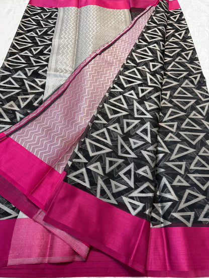 Black & royal pink shade kora organza Banarasi saree
