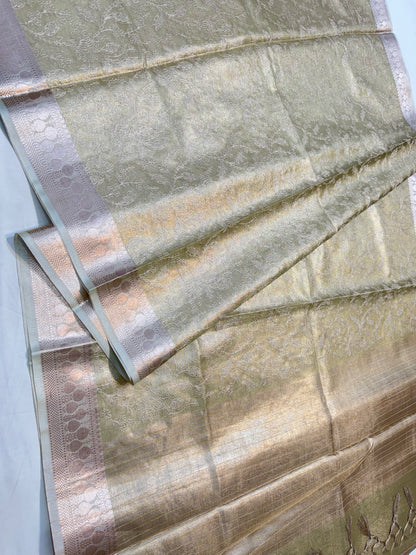 Pista green shade tissue kota embroidery primum Banarasi saree