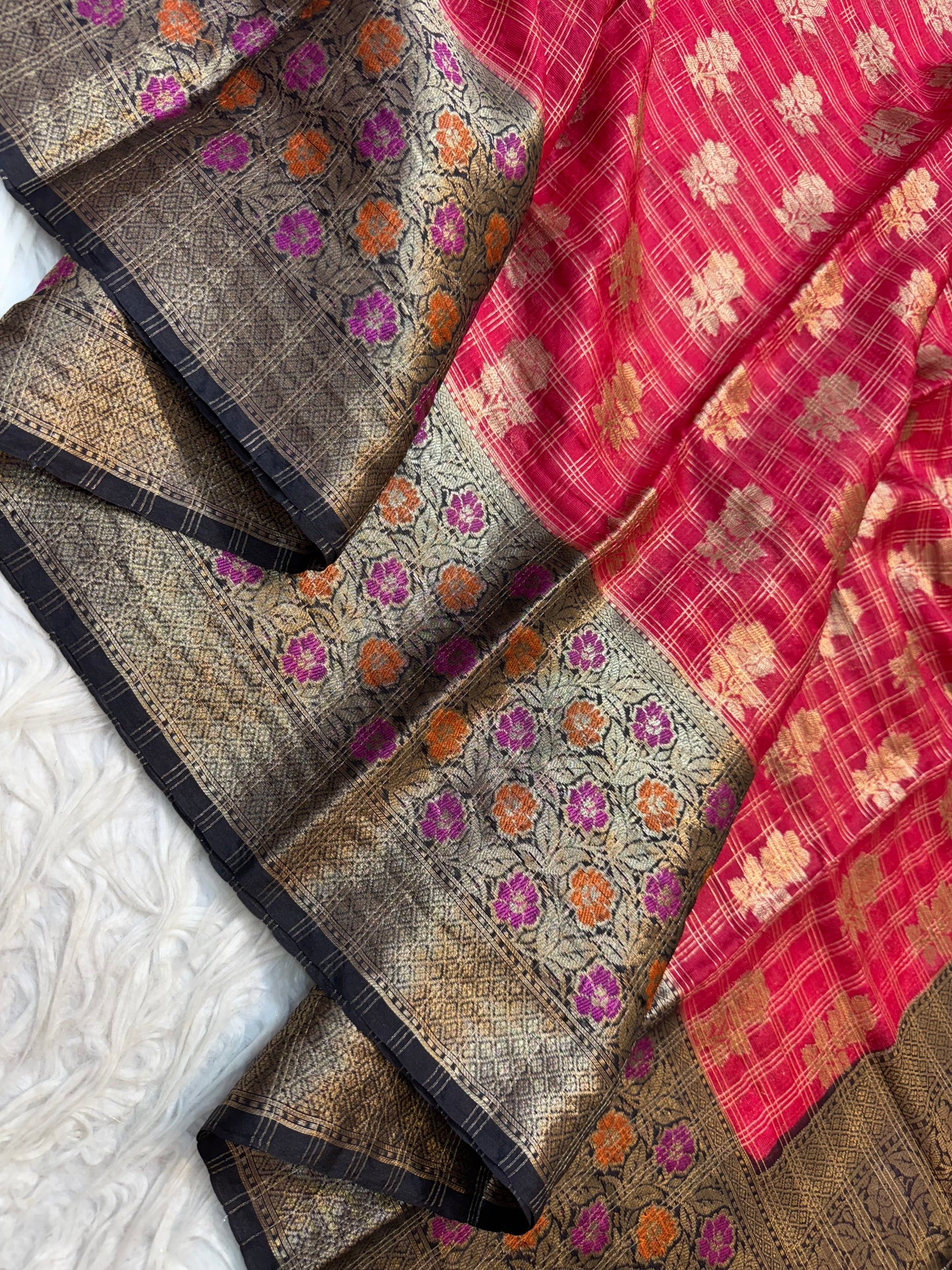 Black red shade warm silk premium Banarasi saree