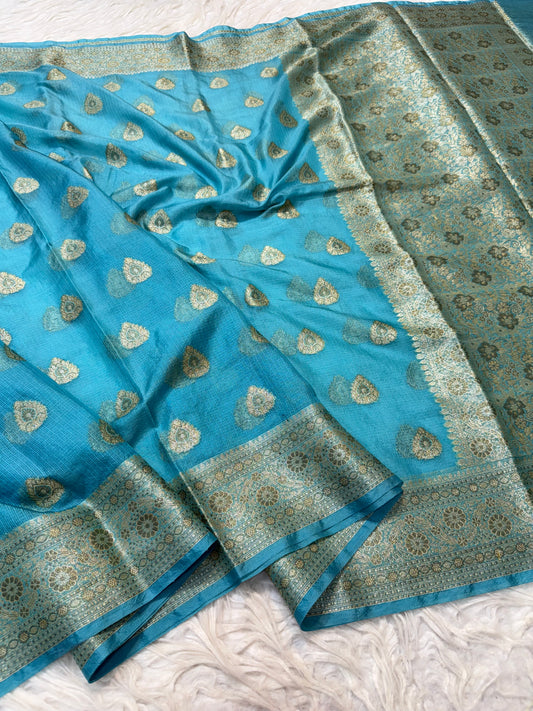 Firozi shade kota silk premium Banarasi saree