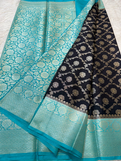 Black Sea green shade  Dupion Silk premium Banarasi Saree