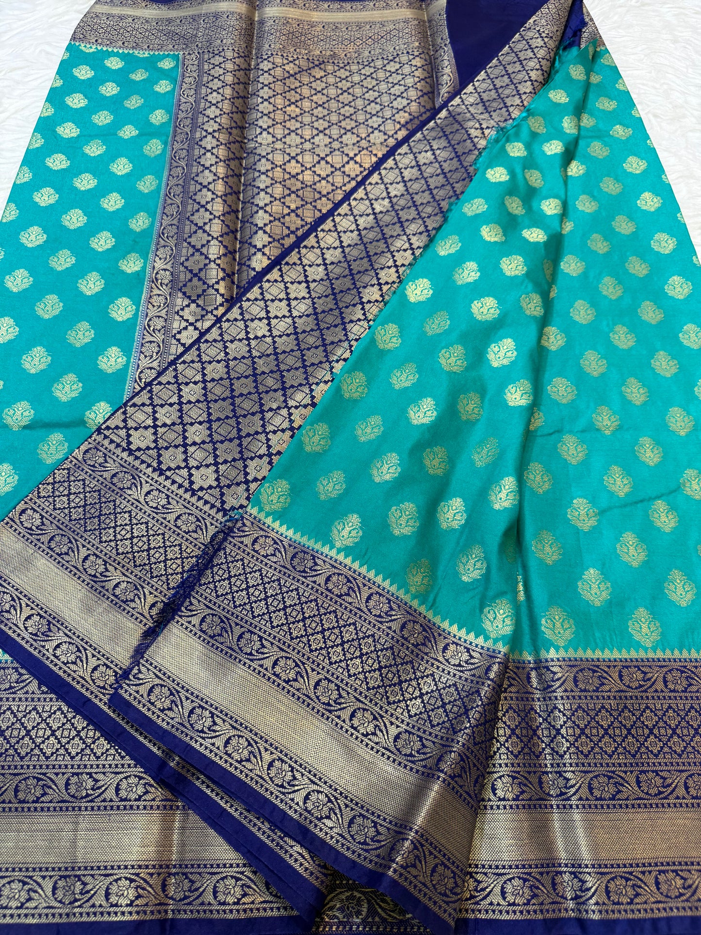 Sea green & blue shade Dupion Silk Banarasi Saree 