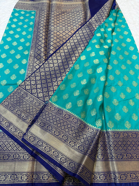 Sea green & blue shade Dupion Silk Banarasi Saree 
