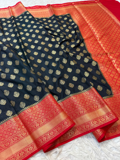Black red shade Dupion Silk Banarasi Saree 
