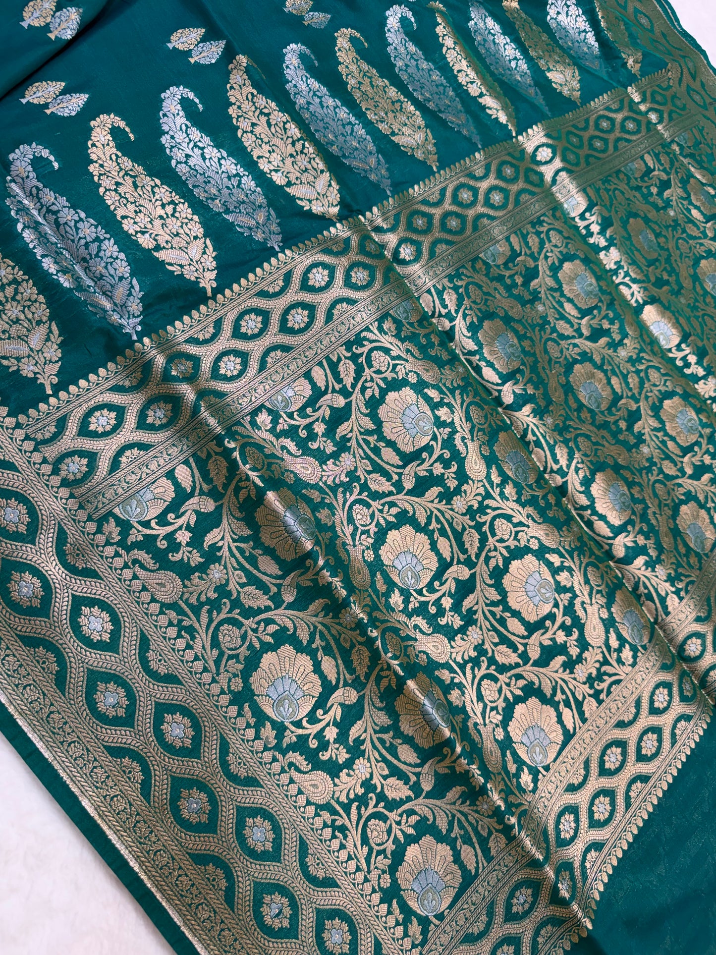 Bottle green shade katan Banarasi silk Saree