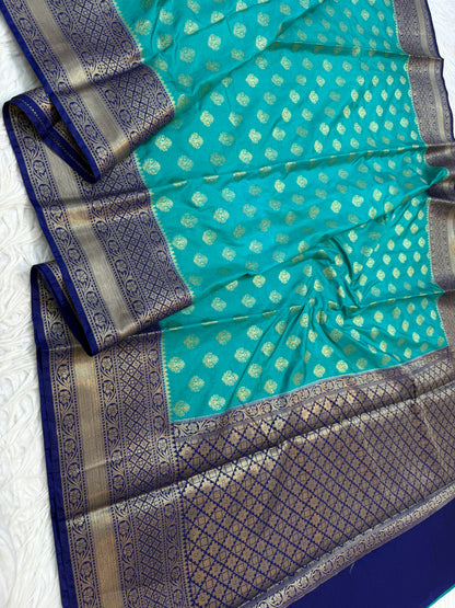 Sea green & blue shade Dupion Silk Banarasi Saree 